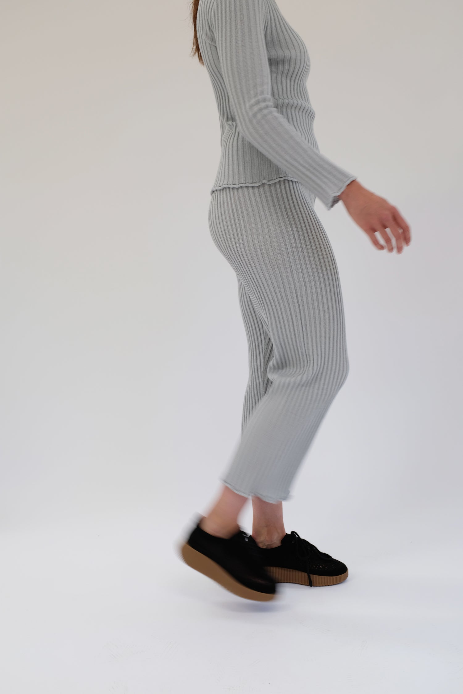 Beklina Merino Ribbed Joggers Cement