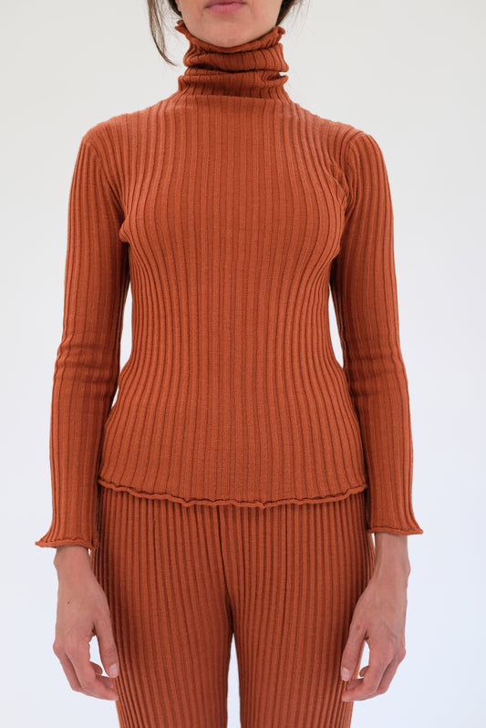 Beklina Merino Ribbed Turtleneck Terracotta