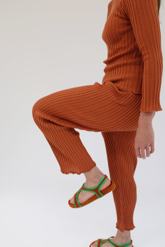 Beklina Merino Ribbed Joggers Terracotta