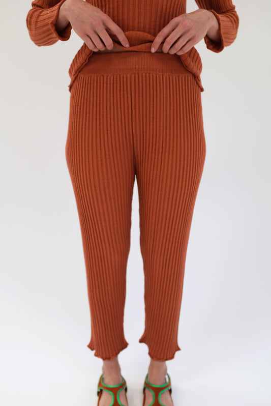 Beklina Merino Ribbed Joggers Terracotta