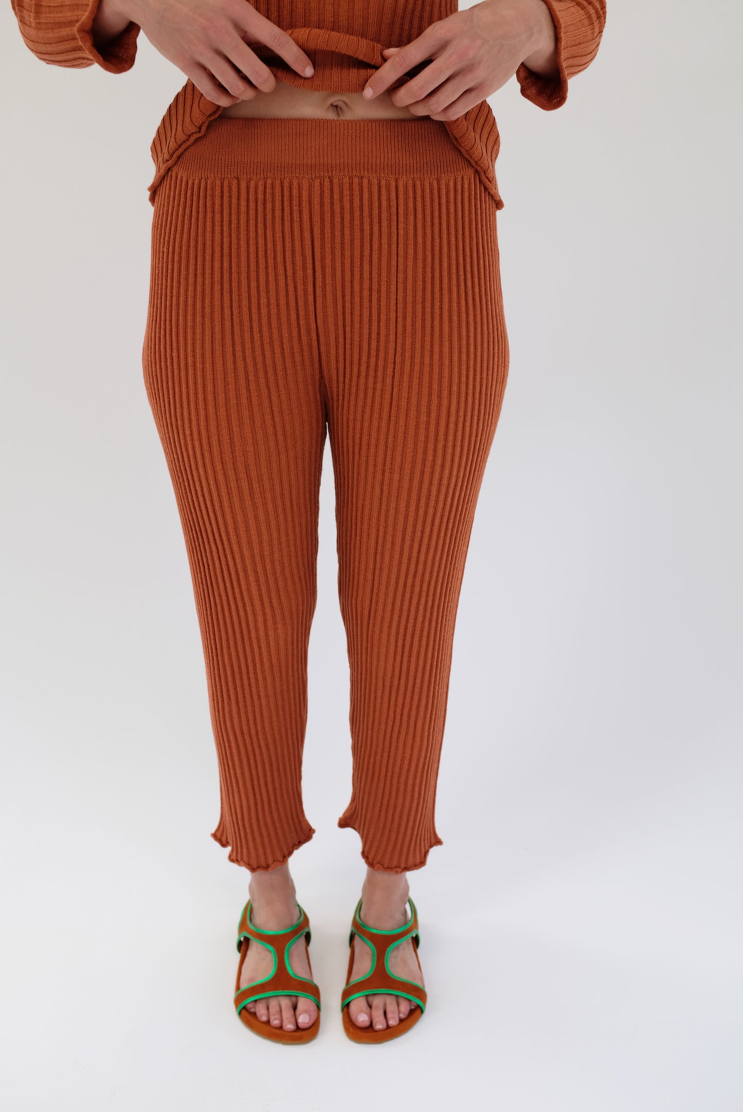 Beklina Merino Ribbed Joggers Terracotta