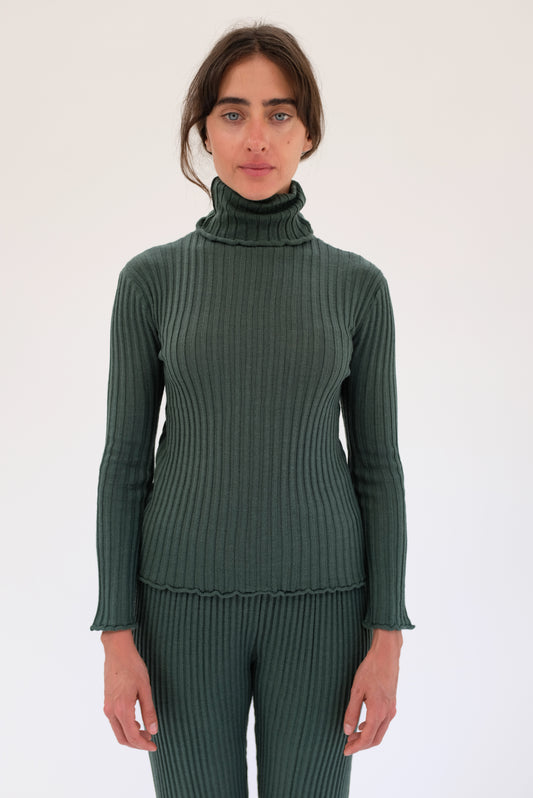 Beklina Merino Ribbed Turtleneck Jungle