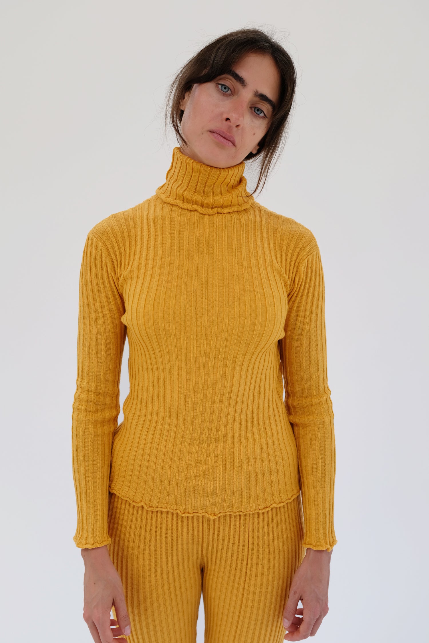 Beklina Merino Ribbed Turtleneck Saffron