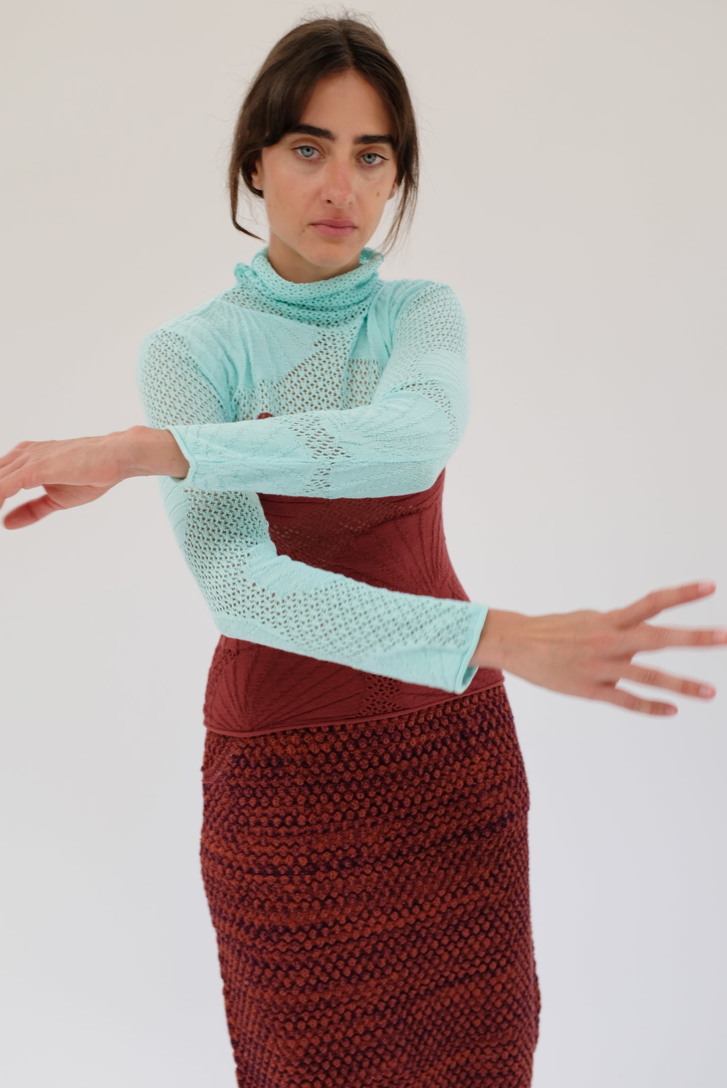 Beklina Shell Lace Turtleneck Umber / Aqua