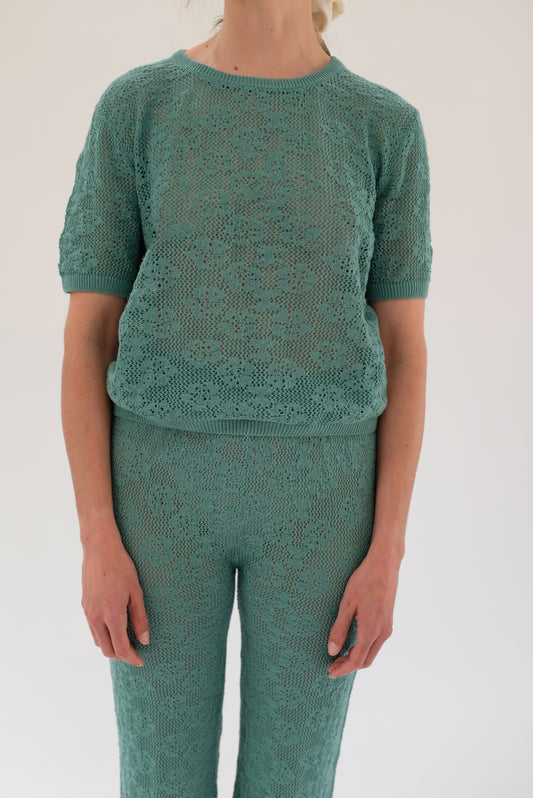 Beklina Floral Cotton Lace T-Shirt Eucalyptus