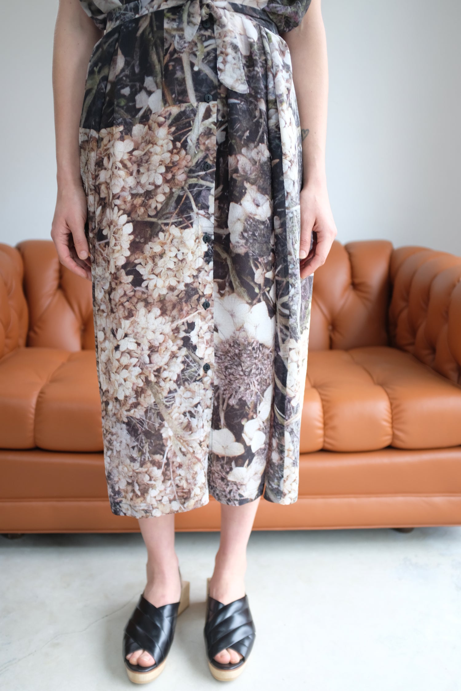 Anntian Silk Button Down Dress Floral Print Dry Flower – Beklina